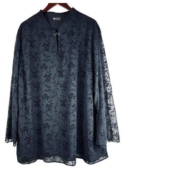 Maggie Barnes Catherines 4X 30 32 Top Shirt Blouse Velvet Black Burnout Velour - Picture 2 of 5